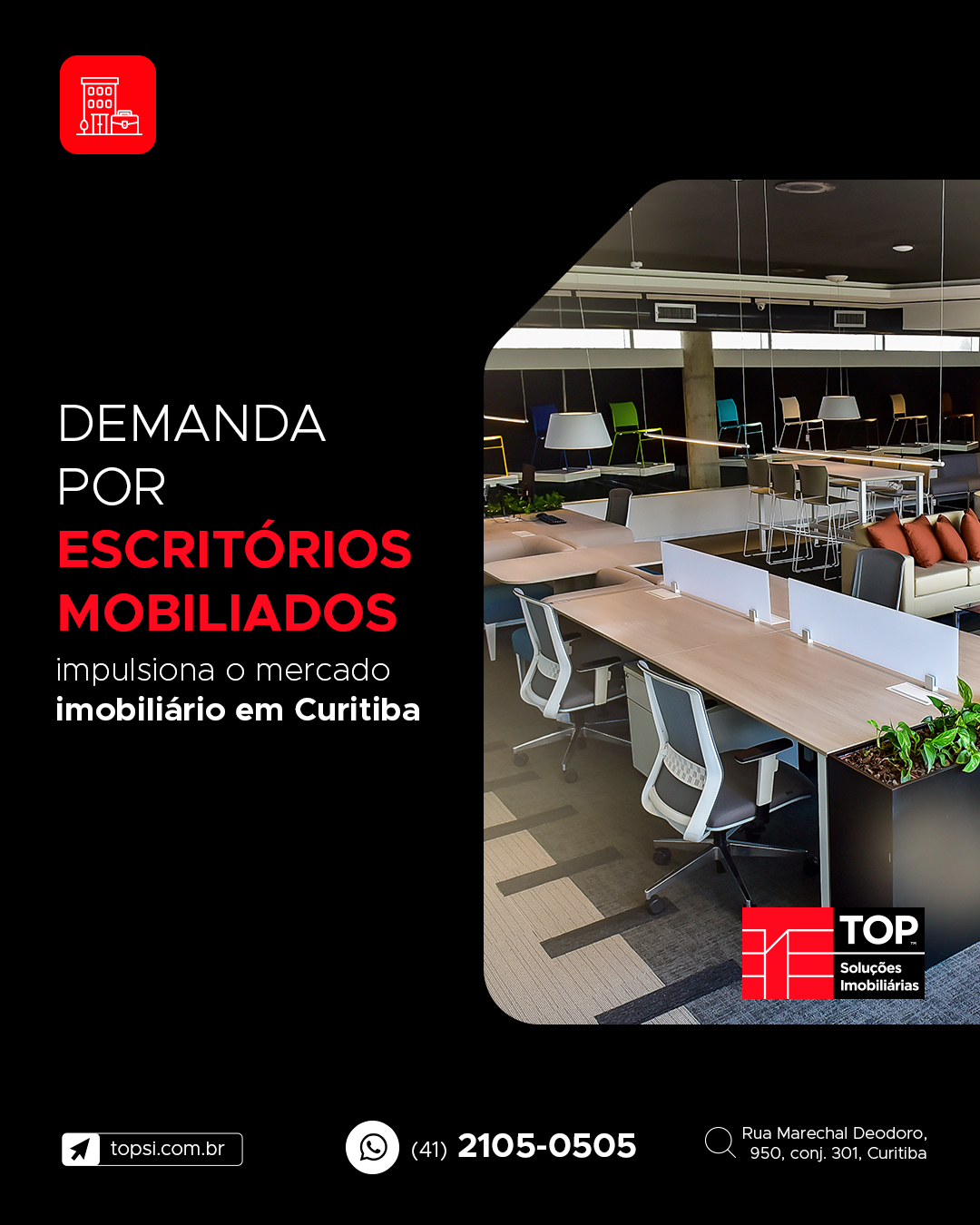 Demanda por escritórios mobiliados impulsiona o mercado imobiliário em Curitiba